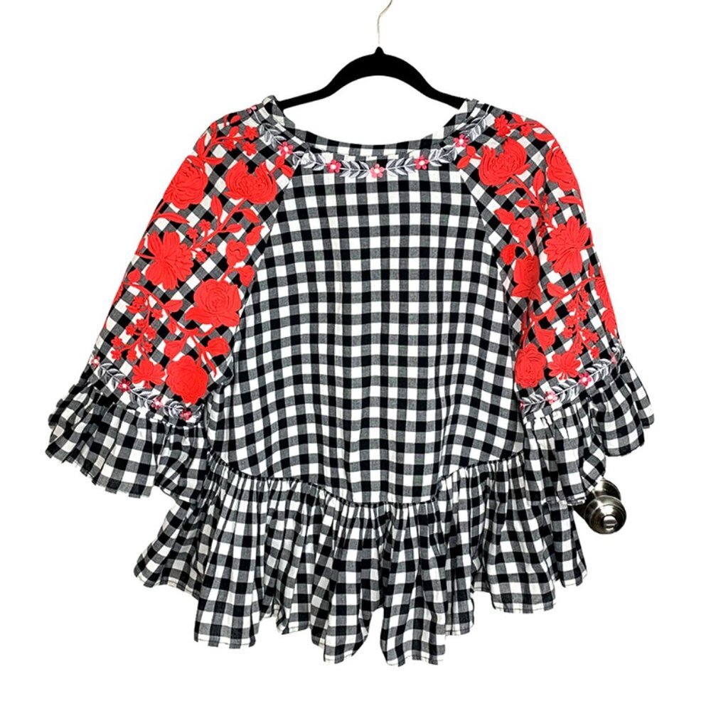 ANTHROPOLOGIE PANKAJ & NIDHI Tomato Girl Floral Gingham Peplum Top - Picture 6 of 8